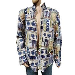 CPO Provisions Shipmen Supply Abstract Long Sleeve Mens Button Up Shirt Sz L #R1